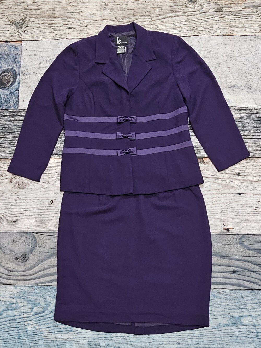 Vintage KS Collection 2-Piece Skirt Suit Set Women's Size 16 Purple Academia